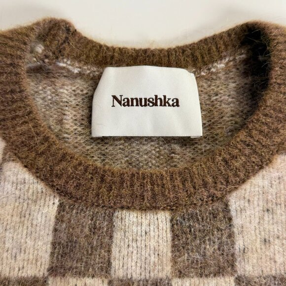 Nanushka Feline Check Sweater Brown Cream Checkerboard Size Small - Picture 4 of 8